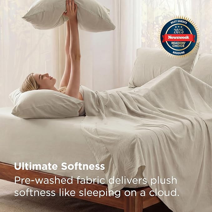 Bedsure Deep Pocket Queen Sheets - 6 Piece, Prewashed Ultra-Soft Queen Sheet Set, Fits Mattresses Up to 18 Inches Thick, Breathable & Secure Fit, Hotel Luxury Bedding, Linen