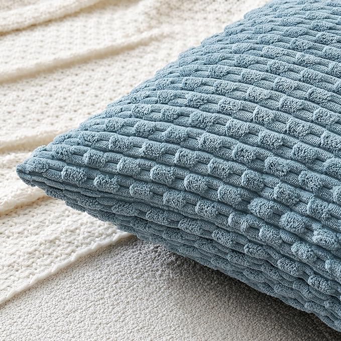 MIULEE Pack of 2 Decorative Throw Pillow Covers 20x20 Inch Soft Boho Striped Textured Corduroy Pillow Covers Modern Farmhouse Home Decor for Couch Bed Sofa Living Room Blue Grey