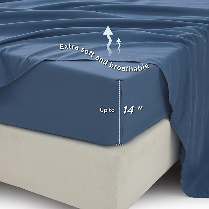 Bedsure Full Size Comforter Set - 7 Pieces Floral Navy Soft Bedding Sets, Full Bed in a Bag with Botanical Flowers Comforter, Sheets, Pillowcases & Shams