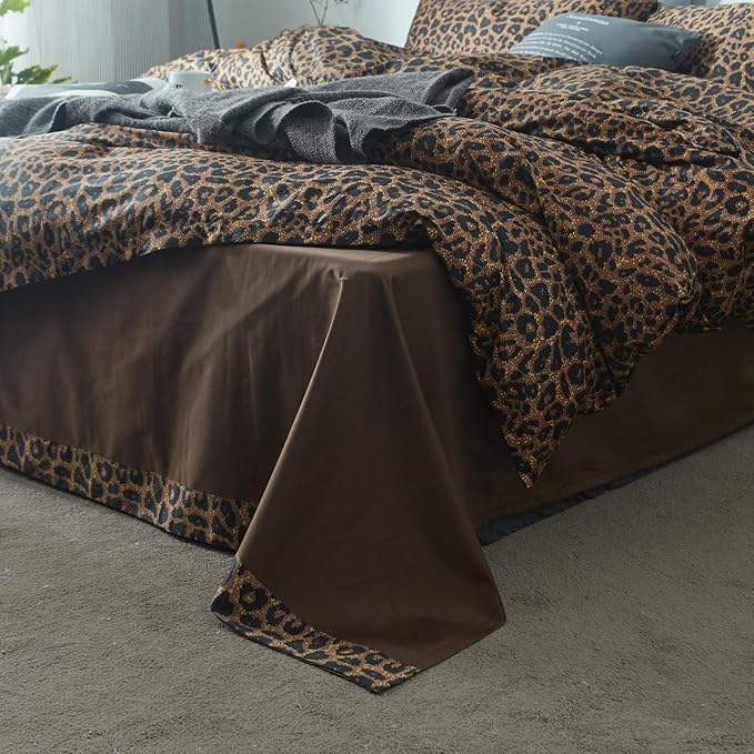 LifeTB Cotton Leopard Print Duvet Cover King Bedding Set Luxury Soft 100% Long Staple Cotton Duvet Cover Boho Leopard Pattern Comforter Cover 3 Pieces Modern Style Bedding Duvet Cover Set