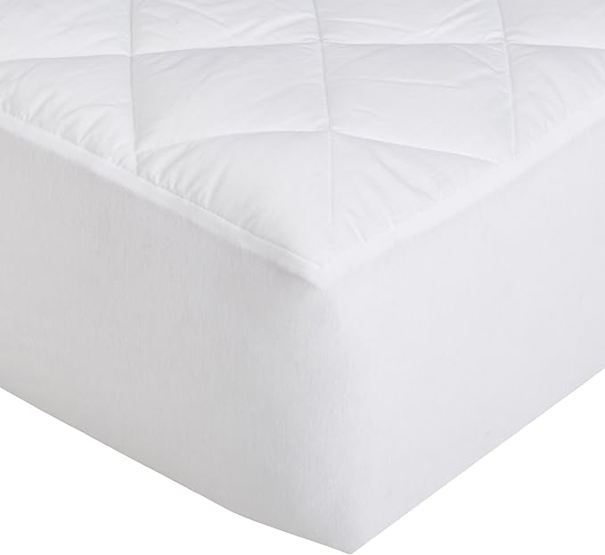 Amazon Basics Hypoallergenic Breathable Quilted Mattress Topper Pad with Elastic, California King, 18 Inches Deep, White