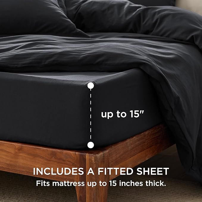Bedsure Duvet Cover King Size with Fitted Sheet - 4 Pieces Prewashed Polyester Extra Soft Bedding Set, Includes 1 Duvet Cover 104x90 Inches with Zipper Closure, 2 Pillow Shams, 1 Fitted Sheet, Black