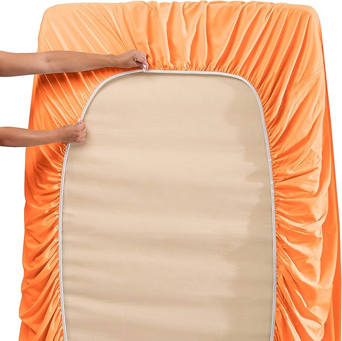 Nestl Full Sheet Set - Luxury 1800 Ultra-Soft Microfiber Full Bed Sheets - Double Brushed - Deep Pockets - Easy Fit - 4 Piece Set - Bedding Sheets & Pillowcases (Full, Light Orange)