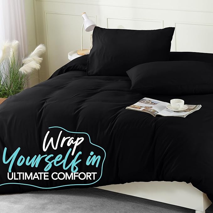 Utopia Bedding Duvet Cover Set with Pillowcases - 3 Pieces Bedding Duvet Cover with Zipper Closure - 1 Duvet Cover with 2 Pillowcases - Soft Brushed Microfiber(Full, Black)