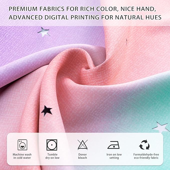 XiDi Kids Curtains for Girls Bedroom 2 Panels Set Star Cutout Rainbow Blackout Curtains for Nursery Decor Window Treatment Grommet Room Darkening Drapes 63 Inches Long Pink Purple Green W42 x L54
