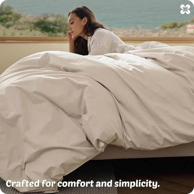 Bedsure Cotton Duvet Cover Oversized King - Luxury Slub Weave 100% Cotton Duvet Cover with a Linen Like Textured, Easy Change Durable Bedding, Ivory, 120" x 98"