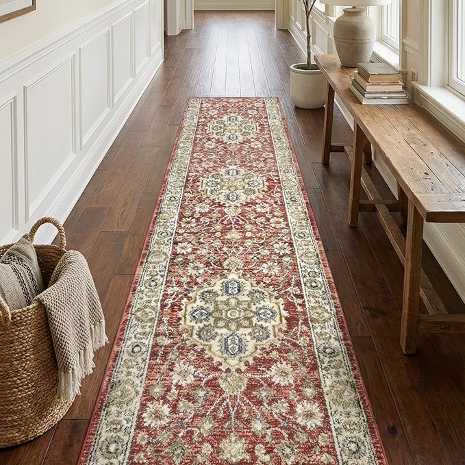 Well Woven Custom Size Runner - Mythos Crimson Vintage Medallion Rug 27 Inch Wide x 17 Feet Long (27" x 17' Runner) | Heritage-Inspired, Soft & Durable, Easy to Clean Rug for Hallway, Stairs, entrywa