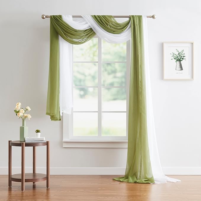 Warm Home Designs Set of 2 White & Sage Green Canopy Bed Curtains in 55 x 216 Inch Size. 2 Queen Bed Canopy Curtains Can Be Turned Into Kids Bed Tent or Bed Canopy for Girls. BE White & Sage 216"