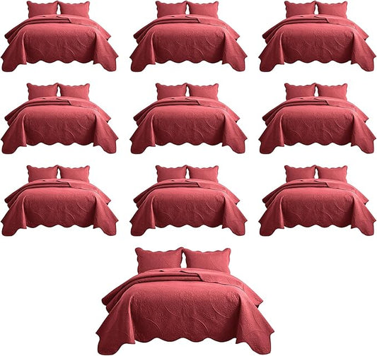 IR Imperial Rooms 10 Pack Twin Quilt Bedding Set (68" x 86") - Bulk Wholesale for Hotels, Guest Bedroom & Airbnbs - Lightweight Microfiber Reversible Floral Embossed Quilts Bedspreads (Burgundy)