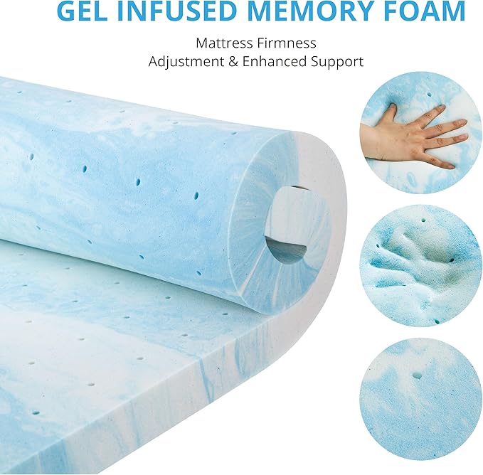 EGO Gel Memory Foam Mattress Topper, 3 Inch Queen with Removable Breathable Soft Cover, Cooling Bed Topper for Comfort Body Support & Pressure Relief, CertiPUR-US Certified