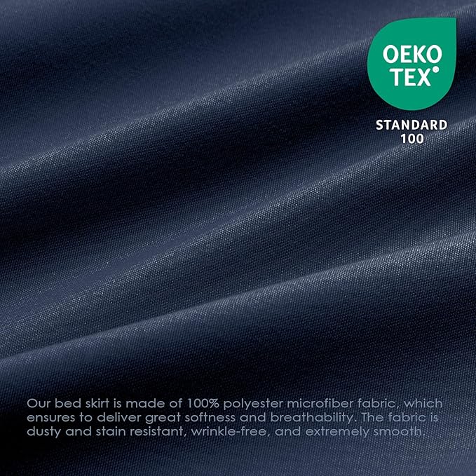 FreshCulture Elastic Wrap Around Bed Skirt - Easy Fit with 22-Inch Tailored Drop, Hotel Quality Dust Ruffle for Full Size Bed (Navy Blue)