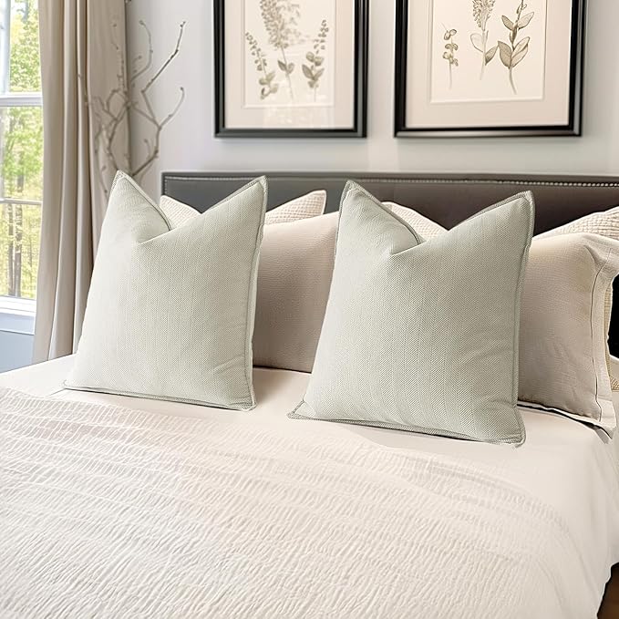 MIULEE Pack of 2 Cream Decorative Pillow Covers 18x18 Inch Soft Chenille Luxurious Couch Throw Pillows Farmhouse Cushion Covers with Elegant Design for Sofa Bedroom Living Room Spring Home Decor