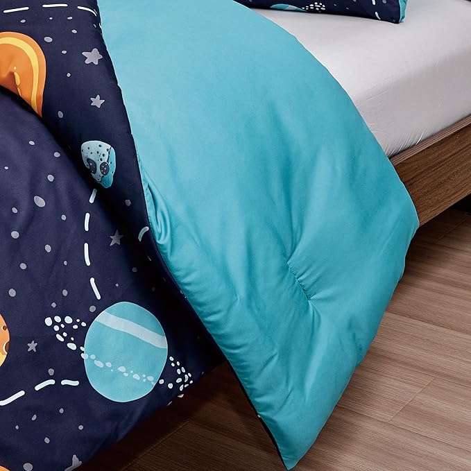 Chezmoi Collection 3-Piece UFO Aliens Twin Boys Bedding Sets - Soft Microfiber Multi-Color Universe Galaxy Kids Comforter Set Twin Size