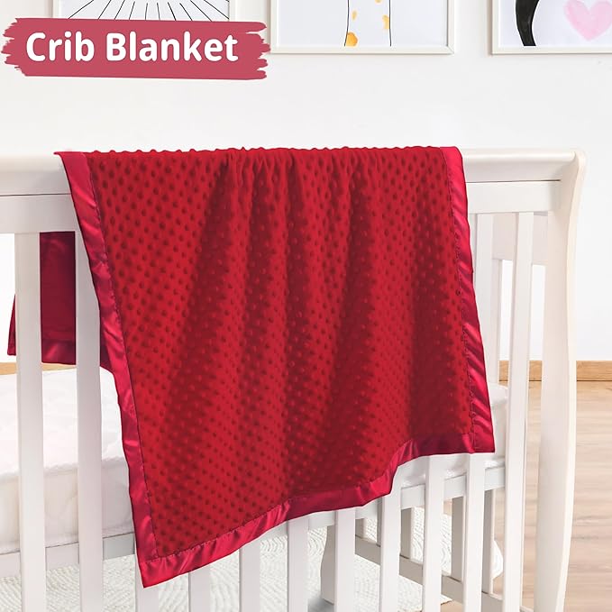 Pro Goleem Baby Soft Minky Dot Blanket with Silky Satin Backing Baby Gifts for Boys and Girls (Red, 30’’ x 40’’)