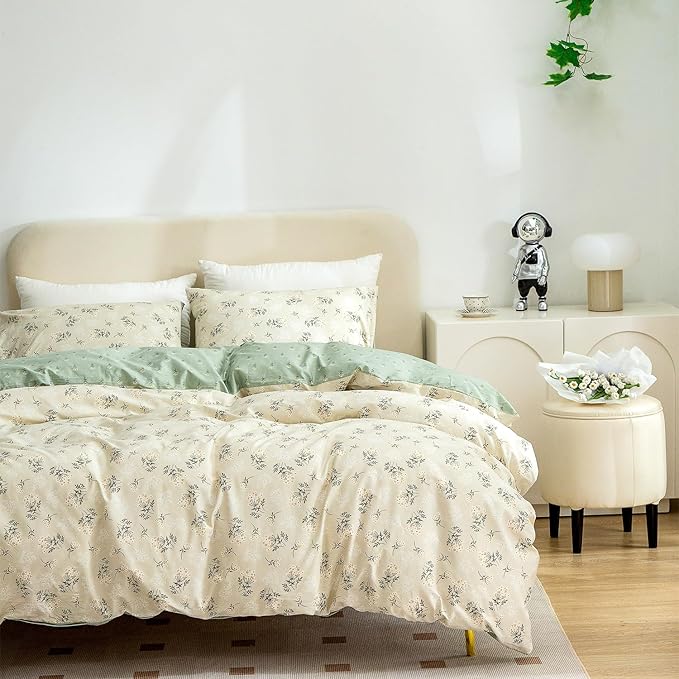 CottonLife Floral Duvet Cover King 100% Brushed Microfiber 3 Pieces King Bedding Sets Reversible Floral Chic Garden Style Pattern King Duvet Cover with Zipper Closure