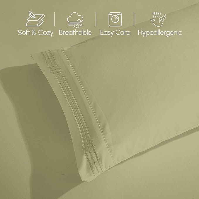 Elegant Comfort Luxurious 1500 Premium Hotel Quality Microfiber Three Line Embroidered Softest 4-Piece Bed Sheet Set, Wrinkle and Fade Resistant, RV Short Queen, Green