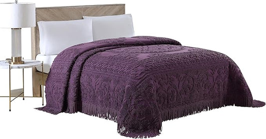 Beatrice Home Fashions Medallion Chenille Bedspread, Full, Eggplant