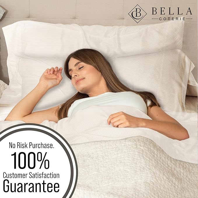 Bella Coterie | Luxury Bamboo Viscose Queen Size Pillowcase Set | 100% Organically Grown | Ultra Soft | Cooling | 2 Pcs [Striped Dune]