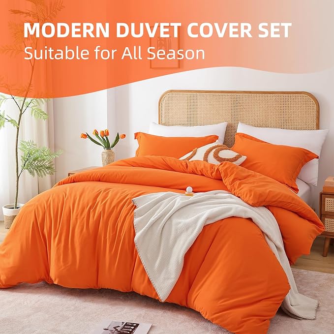 Whitney Home Textile Orange Duvet Cover Set Twin Size - 2 Piece Luxury Soft Cooling Duvet Cover with Zipper Closure and Pillow Sham, Breathable Washed Brushed Microfiber, Comforter Not Included
