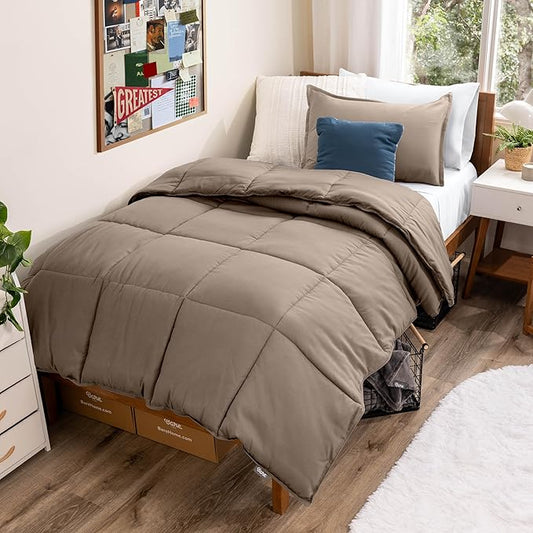 Bare Home Comforter Set - Twin/Twin Extra Long Size - Ultra-Soft - Goose Down Alternative - Premium 1800 Series - All Season Warmth (Twin/Twin XL, Taupe)