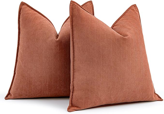 MIULEE Pack of 2 Burnt Orange Decorative Pillow Covers 24x24 Inch Chenille Luxurious Couch Throw Pillows Boho Cushion Covers Euro Shams with Elegant Design for Sofa Bed Living Room Home Decor