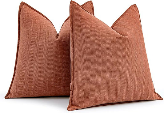 MIULEE Pack of 2 Burnt Orange Decorative Pillow Covers 24x24 Inch Chenille Luxurious Couch Throw Pillows Boho Cushion Covers Euro Shams with Elegant Design for Sofa Bed Living Room Home Decor