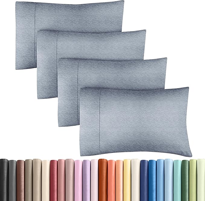 King Pillow Cases Set of 4 - Ultra Soft Hotel Quality Pillowcase Covers - Comfy, Cozy & Wrinkle Free - Shrinkage and Fade Resistant - Machine Washable Pillow Protectors - 4 Piece Set - Heathered Blue