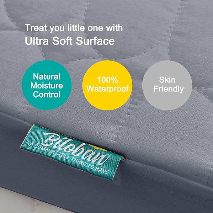 Crib Mattress Protector Sheets Waterproof 2 Pack, Quilted Crib Mattress Pad Cover Fitted Fits for Baby Toddler Bed Mattress, Grey, 52” x 28”