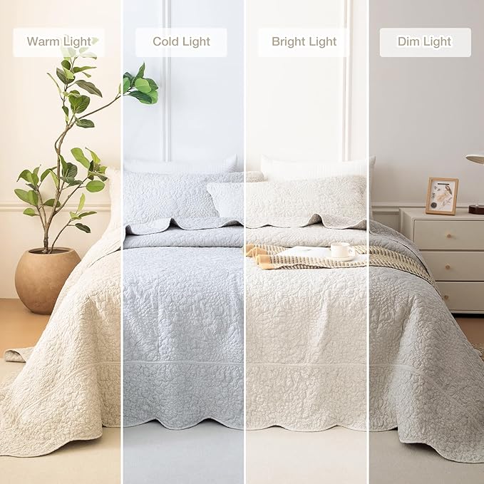 Masaca Oversized King Bedspread 128"x120",Wheat California King Quilt Bedding Set Oversized 3 Pieces Soft Lightweight Crinkled Farmhouse Extra Large Bedspread & Coverlet Sets for All Season