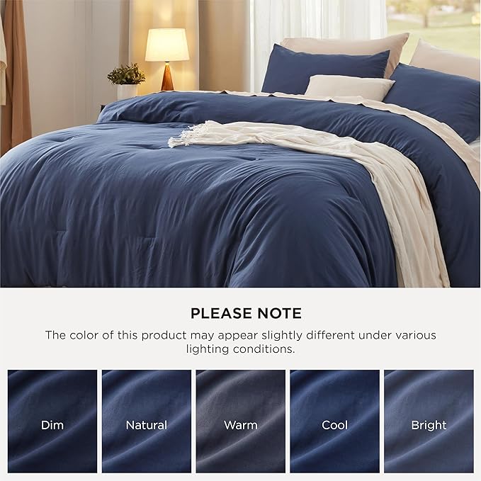 Bedsure Oversized King Comforter Set, Navy Soft Prewashed Bedding for All Seasons, 3 Pieces GentleSoft™ Bed Set, 1 Lightweight Comforter (120"x98") and 2 Pillowcases (20"x36")
