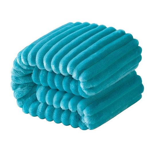 NTBAY Plush Flannel Twin Bed Blanket, 60X80 Inches Soft and Warm Lightweight Blanket with Striped Texture Bed Blanket for Couch Sofa Bed All Seasons, 60"x80", Turquoise