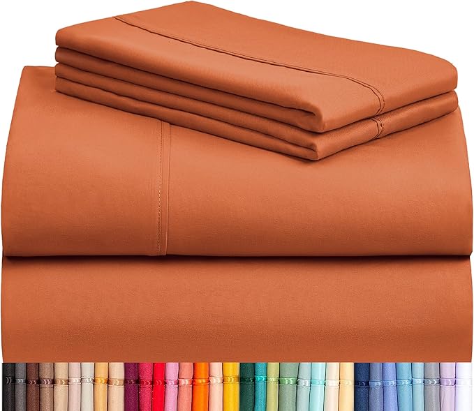 LuxClub 4 PC California King Size Sheet Set Deep Pockets 18" Wrinkle Free Cooling Sheets Machine Washable Hotel Bedding Silky Soft - Autumn Orange California King