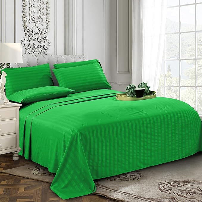 Elegant Comfort Softest and Coziest 6-Piece Sheet Set - 1500 Premium Hotel Quality Microfiber - Deep Pocket, Wrinkle Resistant 6-Piece Damask Stripe Bed Sheet Set, California King, Emerald Gren