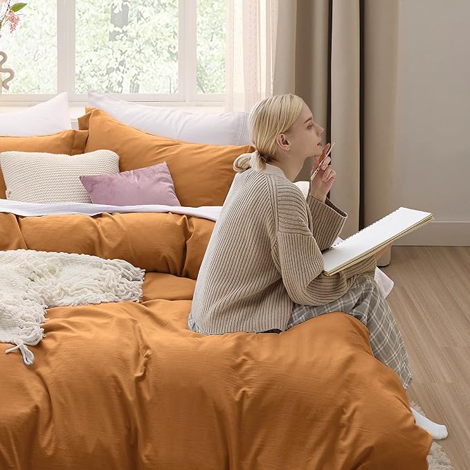 Bedsure Honey Ginger Duvet Cover Twin/Twin XL Size - 2 Pieces Prewashed Cotton-Like Extra Soft Bedding Set, Includes 1 Twin Duvet Cover 68x90 Inches with Zipper Closure & 1 Pillow Sham, No Comforter