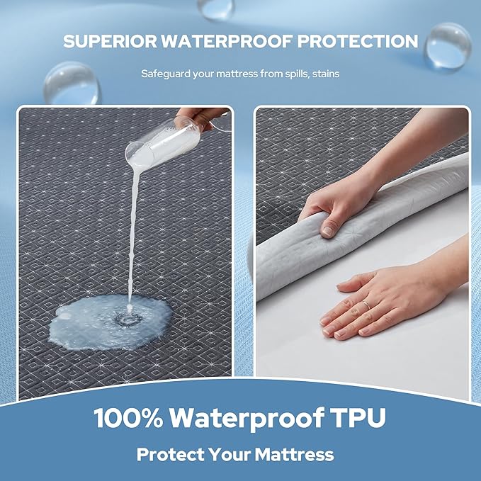 BEDLORE Queen Mattress Protector, Waterproof Noiseless Mattress Cover with Deep Pocket for 6-18 inches Mattress, Soft Breathable Mattress Pad Machine Washable (Dark Gray)