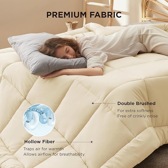Bedsure Comforter Duvet Insert - Quilted Comforters King Size, All Season Duvet, GentleSoft Down Alternative Bedding, with 8 Tabs, Gifts for Women/Men, Cream,King 90 x 102 Inches