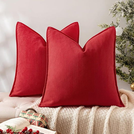MIULEE Pack of 2 Red Decorative Pillow Covers 26x26 Inch Soft Chenille Luxurious Couch Throw Pillows Farmhouse Cushion Covers Euro Shams with Elegant Design for Sofa Bedroom Home Decor