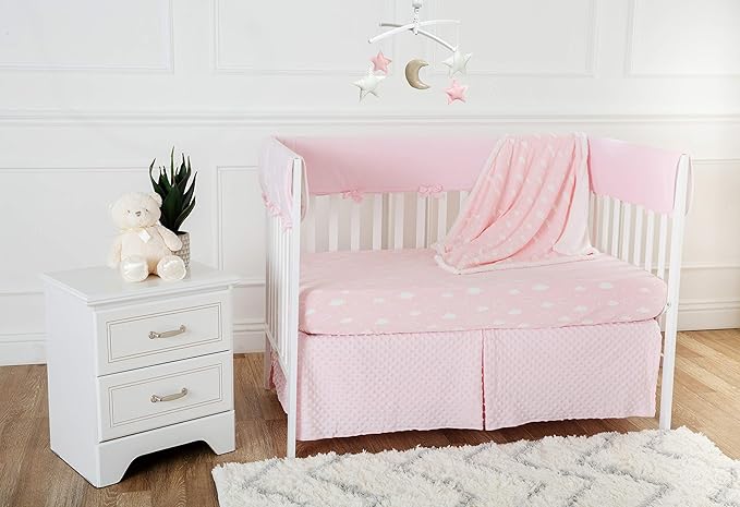 American Baby Company Heavenly Soft 2 Piece Chenille/Sherpa Crib Sheet & Blanket Set, Crib Sheet (52" x 28") & Receiving Blanket (30" x 35"), 3D Cloud Pink, for Boys and Girl