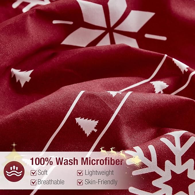 Lekesky Christmas Duvet Cover King Size,3 Pieces Reversible Duvet Cover Set with Snowflake Holiday Bedding Set with Zipper and 8 Corner Ties, 1 Duvet Cover 104x90 inches + 2 Pillowcases