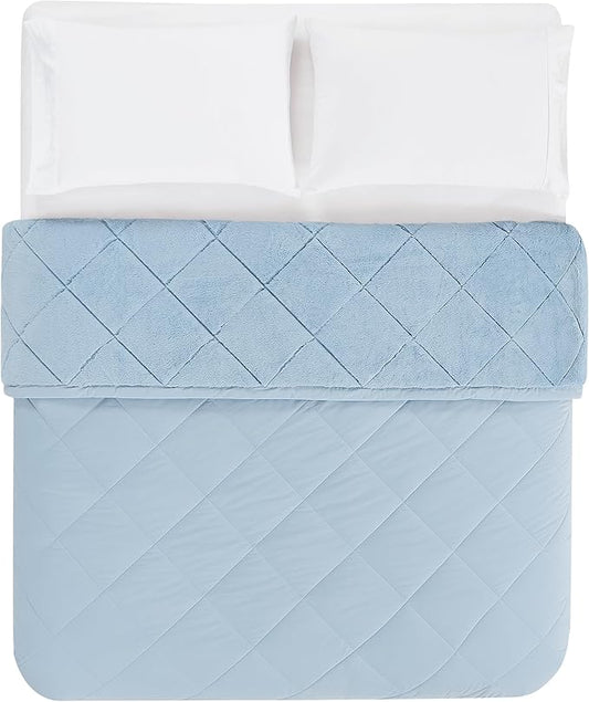 DOWNLITE Cloud Top™ Primaloft® Plush Blankets & Throws (Foggy Blue, Queen 90 x 90)