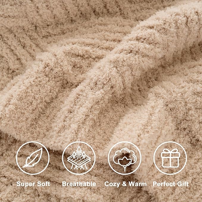 Battilo Beige Diamond Knit Throw Blanket for Couch and Bed, Soft Textured Chenille Blanket, Cozy Lightweight Decorative Blanket for Sofa, 50"x60"