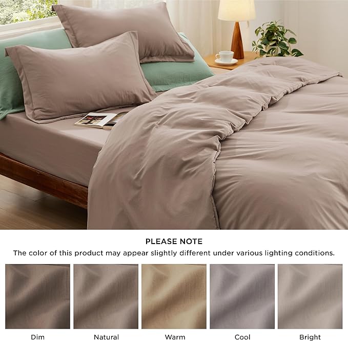 Bedsure California King Size Duvet Cover with Fitted Sheet - 4 Pieces Prewashed Cotton-Like Polyester Extra Soft Bedding Set, Includes 1 Duvet Cover 104''x98'', 2 Pillow Shams, 1 Fitted Sheet, Khaki