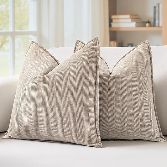 MIULEE Pack of 2 Beige Decorative Pillow Covers 26x26 Inch Soft Chenille Luxurious Couch Throw Pillows Farmhouse Cushion Covers Euro Shams with Elegant Design for Sofa Bed Living Room Spring Decor