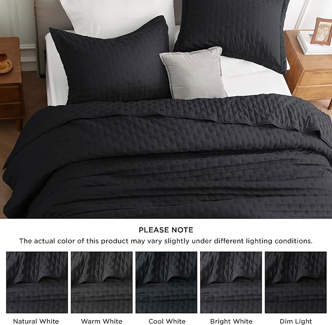 Bedsure Quilts Queen Size - Black Bedspread Queen Size & Lightweight Comforter, Modern Coverlet with Clover Pattern, Ultra Soft All-Season Bedding, 90 x 96 Inches