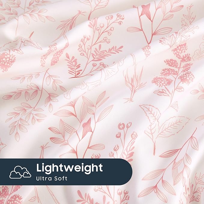 Wake In Cloud - Floral Duvet Cover Set, Botanical Vintage Flower Coquette Cottagecore Aesthetic for Women Teen Girls, Soft Lightweight Bedding, 3-Piece, Blush Pink, Twin/Twin XL Size