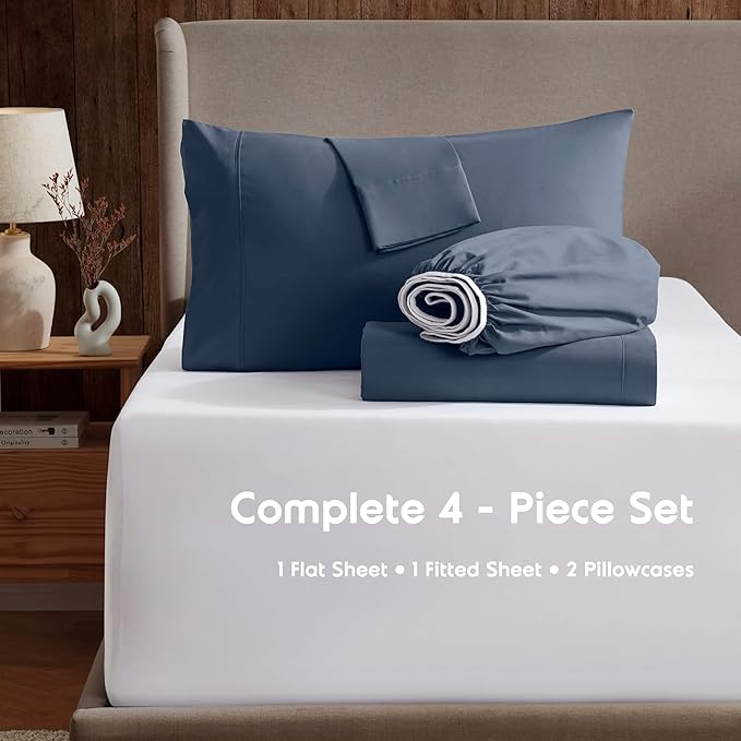 Nestl Full XL Sheet Set - Luxury 1800 Ultra-Soft Microfiber Full Extra Long Bed Sheets - Double Brushed - Deep Pockets - Easy Fit - 4 Piece Set - Bedding Sheets & Pillowcases (Full XL, Navy Blue)