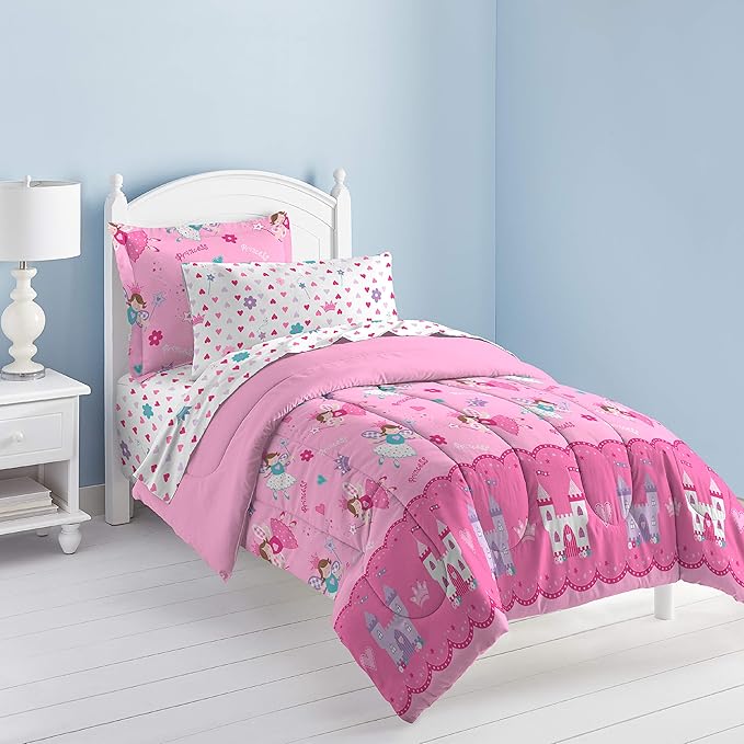 dream FACTORY Magical Princess Ultra Soft Microfiber Girls Comforter Set, Pink, Twin