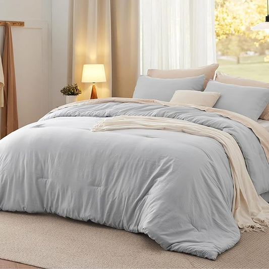 Bedsure California King Comforter Set, Light Grey Soft Prewashed Bedding for All Seasons, 3 Pieces GentleSoft™ Bed Set, 1 Lightweight Comforter (104"x96") and 2 Pillowcases (20"x36")