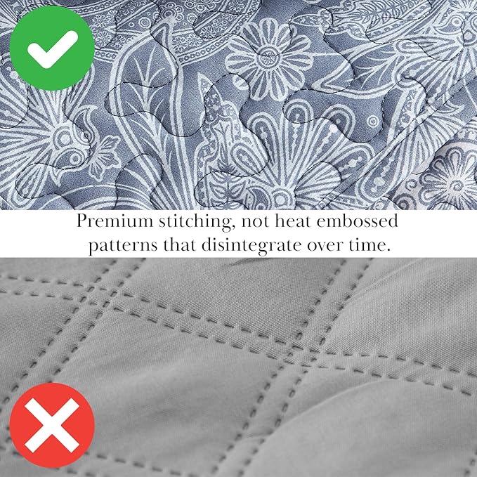 Southshore Fine Living, Inc. Paisley Quilt Queen Size Bedding Set, Full Size Quilted Coverlet, Boho Bedspreads Queen Size Set with Two Matching Pillow Shams, Full/Queen, Reversible Blue