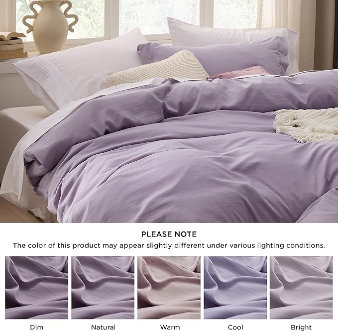 Bedsure Grayish Purple Duvet Cover Full Size - 3 Pieces Prewashed Extra Soft Cotton-Like Polyester Bedding Set, Includes 1 Duvet Cover 80x90 Inches with Zipper Closure & 2 Pillow Shams, No Comforter